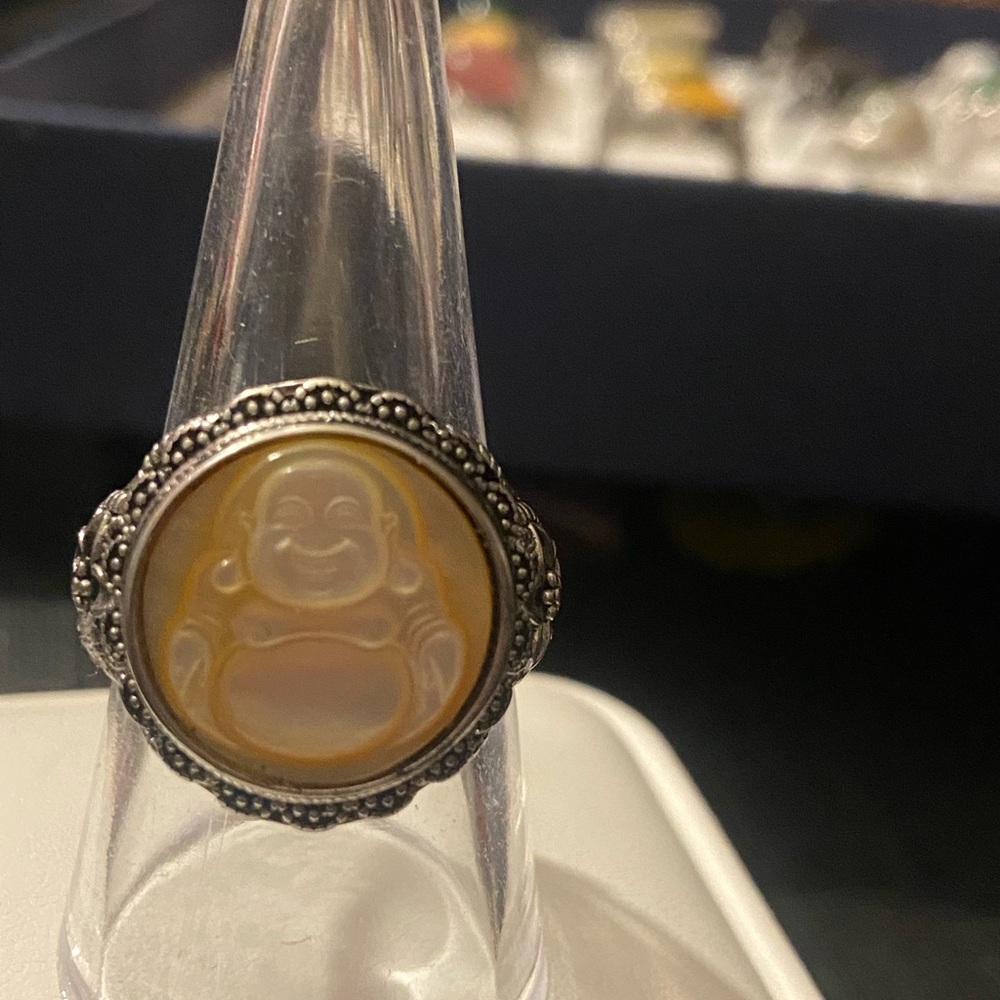 Silver Buddha Ring with Cream Accent